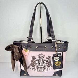 Juicy Couture Classic Scottie Dogs Tote, Chiffon Pink. Embroidered logo.